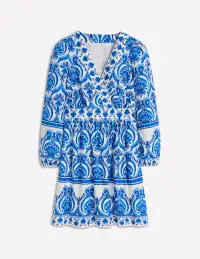 Mya Cotton Short Dress-Blue. Ornamental Floral(Petite,4)