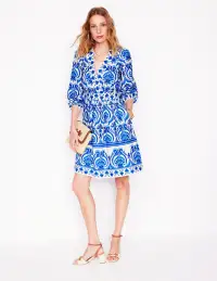 Mya Cotton Short Dress-Blue. Ornamental Floral
