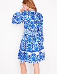 Mya Cotton Short Dress-Blue. Ornamental Floral(Petite,4)