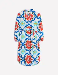 Straight Linen Shirt Dress-Ivory. Bloom Geo(Petite,2)