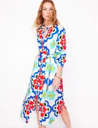 Straight Linen Shirt Dress-Ivory. Bloom Geo(Petite,2)