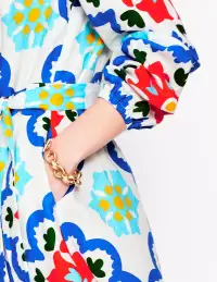 Straight Linen Shirt Dress-Ivory. Bloom Geo(Petite,2)
