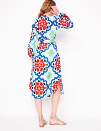Straight Linen Shirt Dress-Ivory. Bloom Geo(Petite,2)
