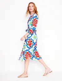 Straight Linen Shirt Dress-Ivory. Bloom Geo(Petite,2)
