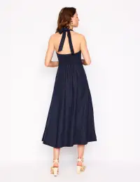 Halter Linen Dress-Navy(Petite,2)