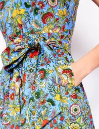 V-Neck Belted Flare Dress-Multi. Citrus Vine(Petite,2)