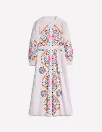 Ruby Linen Blend Shirt Dress-White Embroidery(Petite,2)