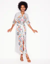 Ruby Linen Blend Shirt Dress-White Embroidery(Petite,2)