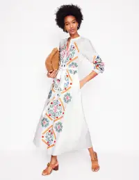 Ruby Linen Blend Shirt Dress-White Embroidery(Petite,2)