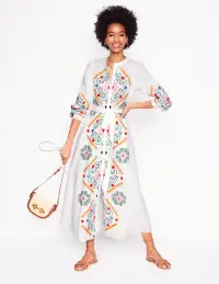 Ruby Linen Blend Shirt Dress-White Embroidery(Petite,2)