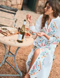 Ruby Linen Blend Shirt Dress-White Embroidery