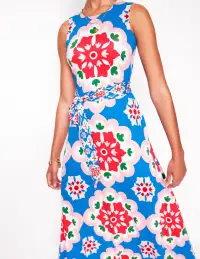 Grown On Tie Trapeze Dress-Cerulean Blue. Bloom Geo(Petite,2)