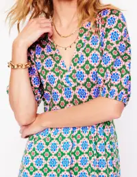 Piper Short Jersey Dress-Iguana Green. Bloom Geo(Petite,12)