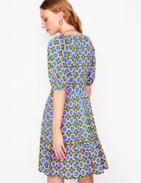 Piper Short Jersey Dress-Iguana Green. Bloom Geo(Petite,12)