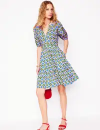 Piper Short Jersey Dress-Iguana Green. Bloom Geo(Petite,12)