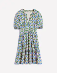 Piper Short Jersey Dress-Iguana Green. Bloom Geo(Petite,12)