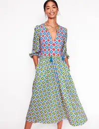Notch Neck Midi Dress-Multi. Bloom Geo(Petite,2)