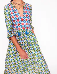 Notch Neck Midi Dress-Multi. Bloom Geo(Petite,2)