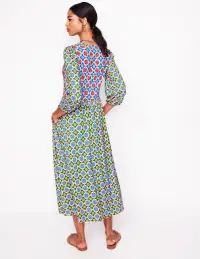 Notch Neck Midi Dress-Multi. Bloom Geo(Petite,2)