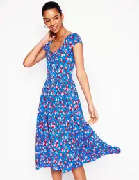 Samantha Scoop Jersey Dress-Cerulean Blue. Painterly Posy(Petite,2)