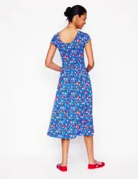 Samantha Scoop Jersey Dress-Cerulean Blue. Painterly Posy(Petite,2)
