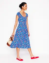 Samantha Scoop Jersey Dress-Cerulean Blue. Painterly Posy(Petite,2)