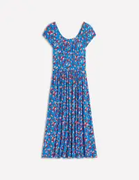 Samantha Scoop Jersey Dress-Cerulean Blue. Painterly Posy(Petite,2)