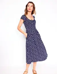 Samantha Scoop Jersey Dress-French Navy. Painted Dot(Petite,2)
