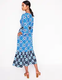 Tie Wrap Tier Maxi Dress-Cerulean Blue. Baroque Tile(Petite,2)
