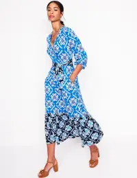 Tie Wrap Tier Maxi Dress-Cerulean Blue. Baroque Tile(Petite,2)