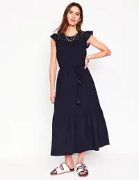 Juliet Broderie Midi Dress-Navy(Petite,2)