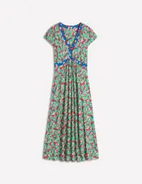 Bias Cut Jersey Midi Dress-Jade. Painterly Posy(Petite,2)