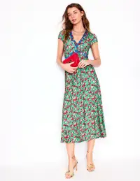 Bias Cut Jersey Midi Dress-Jade. Painterly Posy