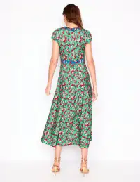 Bias Cut Jersey Midi Dress-Jade. Painterly Posy(Petite,2)