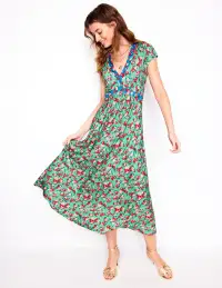Bias Cut Jersey Midi Dress-Jade. Painterly Posy(Petite,2)