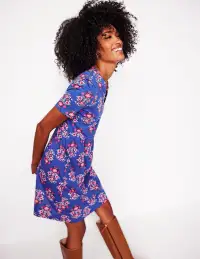 Naomi Short Sleeve Dress-Bright Blue. Wildflower Stamp