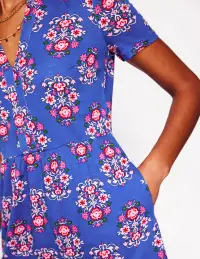 Naomi Short Sleeve Dress-Bright Blue. Wildflower Stamp(Petite,2)