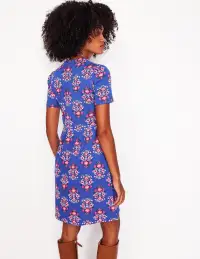 Naomi Short Sleeve Dress-Bright Blue. Wildflower Stamp(Petite,2)
