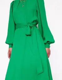 Blouson Sleeve Midi Dress-Rich Emerald(Regular,2)