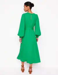 Blouson Sleeve Midi Dress-Rich Emerald(Regular,2)