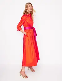 Maxi Pleated Shirt Dress-Firecracker Red