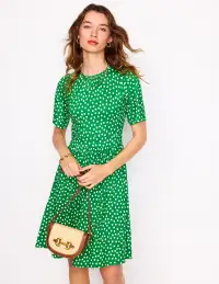 Louisa Short Jersey Dress-Lime Juice Green. Abstract Dot
