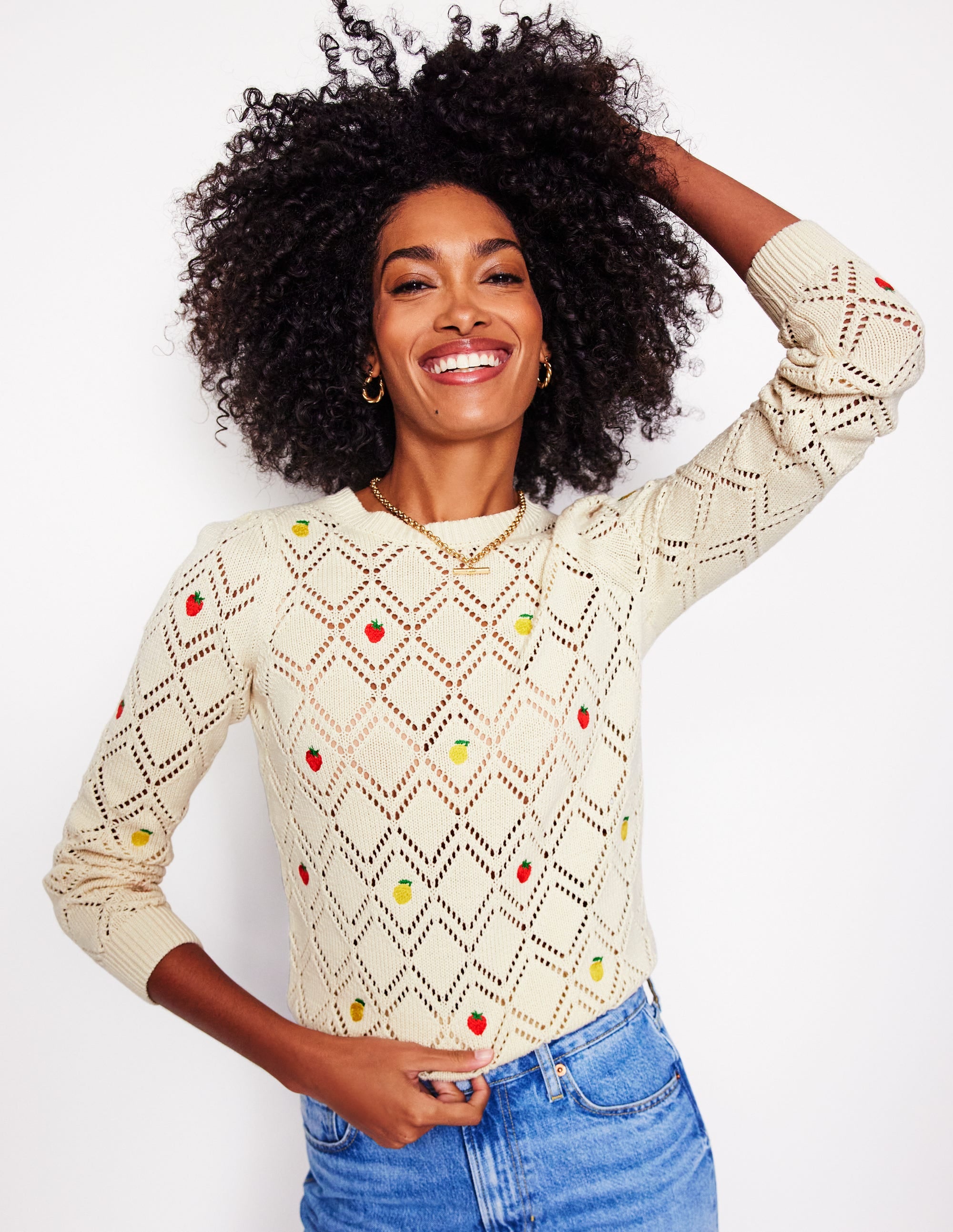 Enid Embroidered Sweater-Warm Ivory. Fruit
