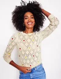 Enid Embroidered Sweater-Warm Ivory. Fruit