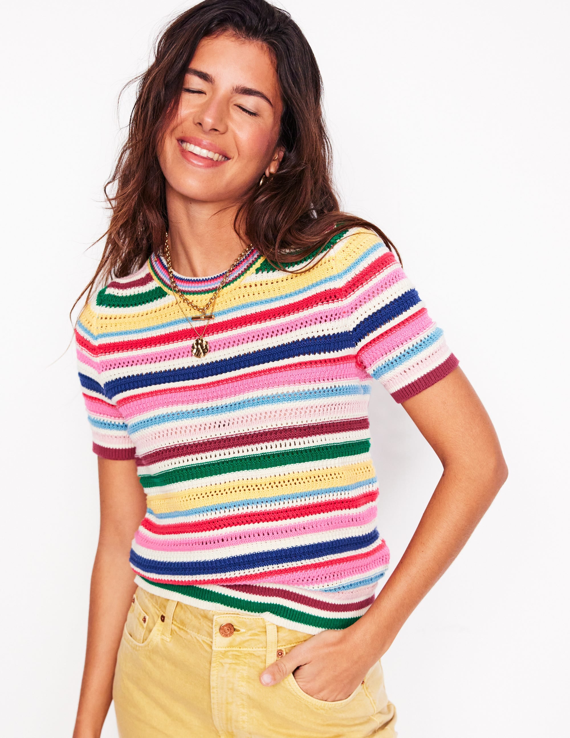 Textured Stitch T-Shirt-Pink Rose. Terracotta Rainbow