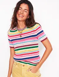 Textured Stitch T-Shirt-Pink Rose. Terracotta Rainbow