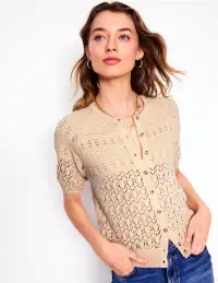 Elodie Stitch Crew Cardigan-Warm Ivory