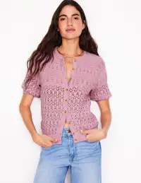 Elodie Stitch Crew Cardigan-Soft Pink