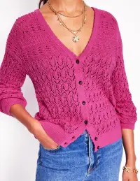 Elodie Stitch V-Neck Cardigan-Purple Damson(XS)