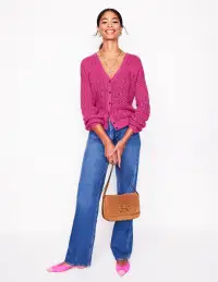 Elodie Stitch V-Neck Cardigan-Purple Damson(XS)